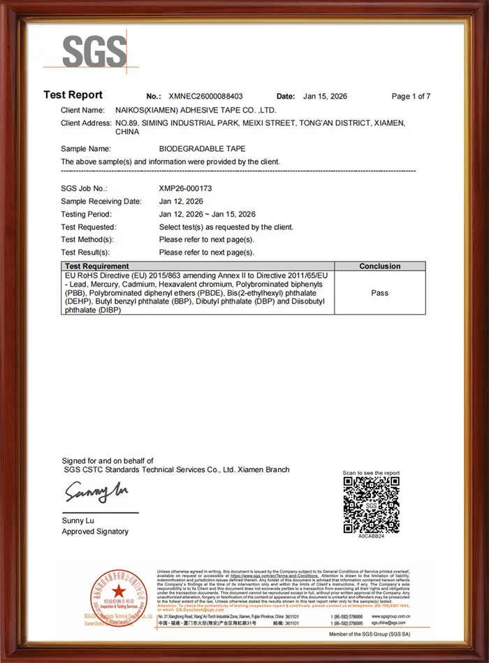 ROHS Test Report(Biodegradable Tape)
